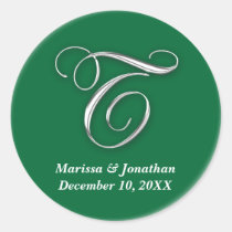 Initial T green monogram custom name favor seal stickers