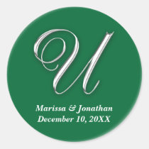 Initial U green monogram custom name favor seal stickers
