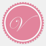 Initial V princess pink monogram seal party favor Stickers