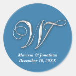 Initial W blue monogram custom name favor seal Sticker