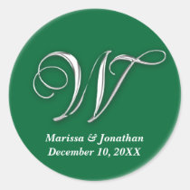 Initial W green monogram custom name favor seal stickers