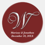 Initial W wine red monogram custom name favor seal Sticker