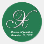 Initial X green monogram custom name favor seal Sticker