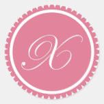Initial X princess pink monogram seal party favor Round Sticker