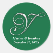 Initial Y green monogram custom name favor seal stickers