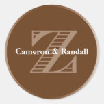 Initial Z brown monogram name tag party favor Stickers