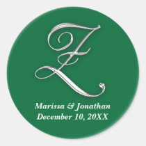 Initial Z green monogram custom name favor seal stickers