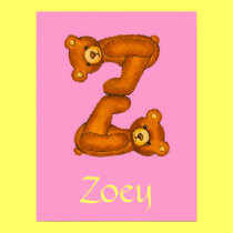 Initial Z~Teddy Bear Alphabet Letter~Custom Name posters