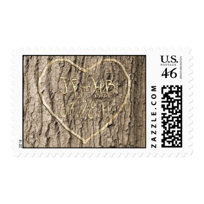 Customizable - your initials, your fiance's initials, and your wedding date carved into a tree, encircled by a heart.