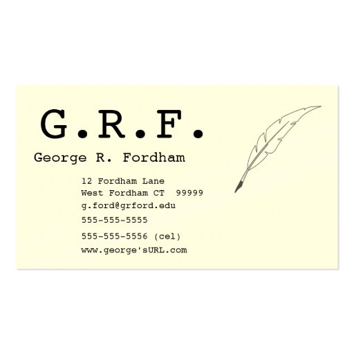 Initials and Quill Point Pen Business Card Template (front side)