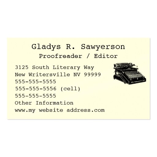 Initials and Typewriter Business Card (back side)