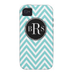 Initials Aqua Blue White Chevron Pattern iPhone 4 Cases