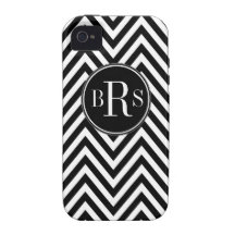 Initials Black and White Chevron Pattern iPhone 4 Cover