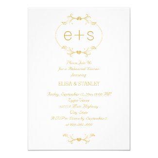 Initials in a gold frame wedding rehearsal dinner 5x7 paper invitation card