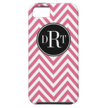 Initials Pink White Chevron Pattern iPhone 5 Case