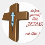 Inject Yourself with Jesus Stickers