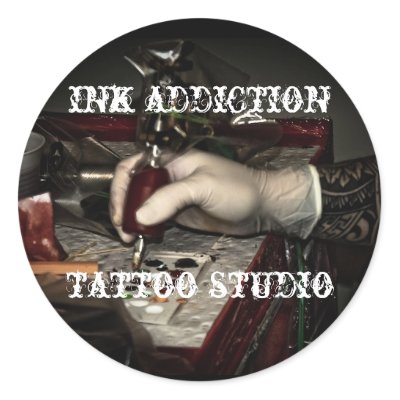 Ink Addiction Tattoo Studio Round Stickers by sliceman424