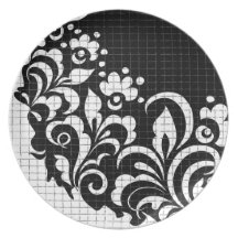ink flowers dinner plates