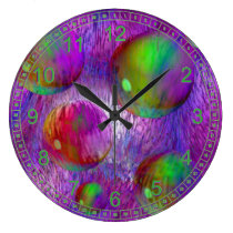 Inner Flow I Abstract Fractal Green Purple Galaxy wall clocks