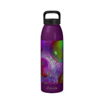Inner Flow I Abstract Fractal Green Purple Galaxy Reusable Water Bottle