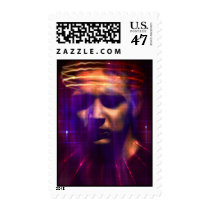 internet, net, sci fi, weird, eerie, face, girl, abstract, structures, digital, graphic, art, cyber, cyberspace, science, mind, techno, something, strange, design, houk, cute postage, graphic art postage, postage, stamp, computers, Stamp with custom graphic design