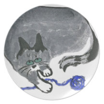 Innocent... says, Ears, the gray cat Dinner Plate