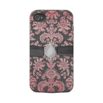 inricate vintage pink damask on deep gray tough iphone 4 case