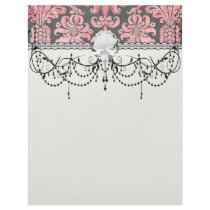inricate vintage pink damask on deep gray custom letterhead