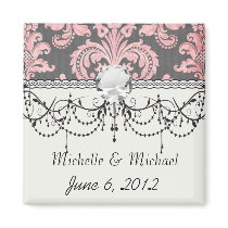 inricate vintage pink damask on deep gray fridge magnet