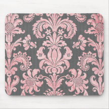 inricate vintage pink damask on deep gray mouse pad