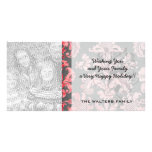 inricate vintage pink damask on deep gray custom photo card