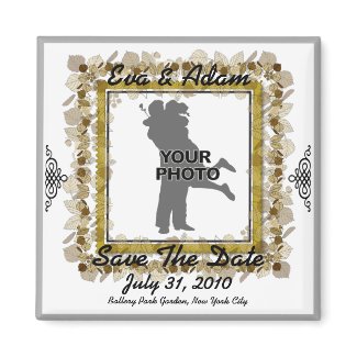 Insert Photo Save The Date Magnet Gold Leaves magnet