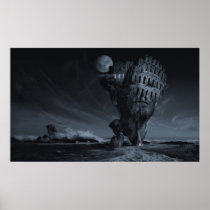 symbolic, horizon, sea, stone, rock, face, architecture, wave, landscape, scenery, philosophical, thoughtful, idealistic, art, surrealism, digital, picture, blue, photomanipulation, matte, painting, photography, surreal, surrealistic, modern, poster, framed, print, oceans, Poster with custom graphic design