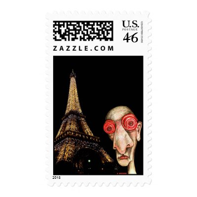 Insomniac Visits The Eiffel Tower Postage by Insomniacs
