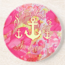 Inspirational anchor and pink poppies art. coasters