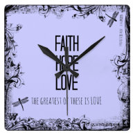 Inspirational Faith Hope Love Bible Verse Square Wallclocks