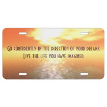 Inspirational Orange Sunset Over Sea Horizon License Plate at Zazzle