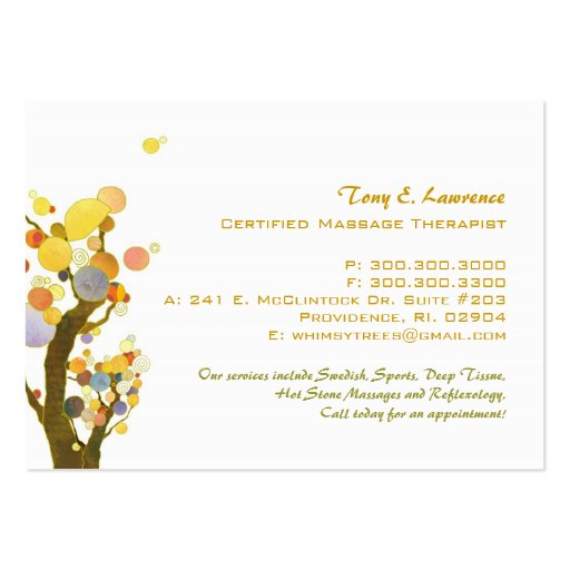 Inspirational Trees Massage Therapy Business Cards (back side)