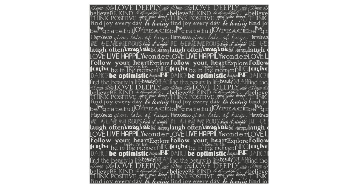 Inspirational Words Black and White Typography Fabric Zazzle