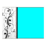 Inspiring black floral and cyan texture post cards