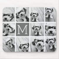 Instagram Photo Collage Custom Monogram Charcoal Mouse Pad