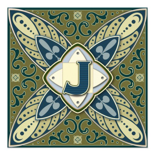Intaglio Letter J Custom Invite