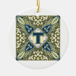 Intaglio Monogram Letter T Christmas Tree Ornaments