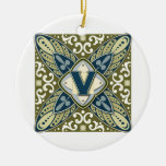 Intaglio Monogram Letter V Christmas Ornament