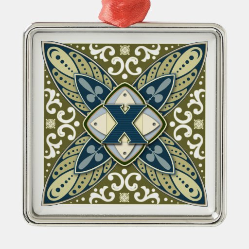 Intaglio Monogram Letter X Christmas Ornaments