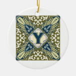 Intaglio Monogram Letter Y Christmas Ornaments