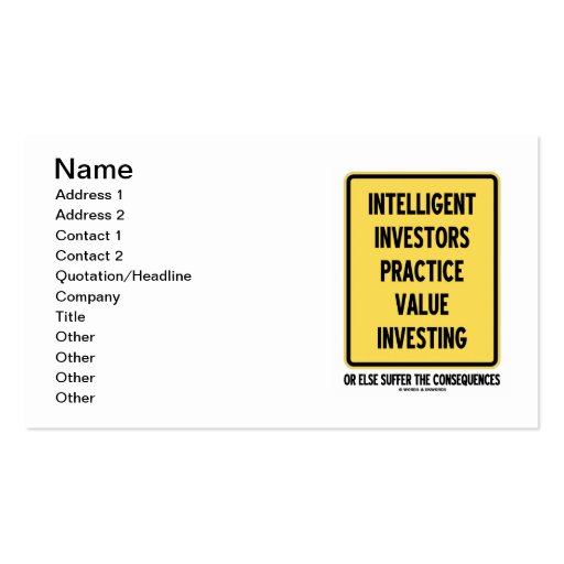 Intelligent Investors Practice Value Investing Business Card Templates (front side)