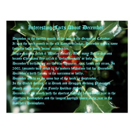 Interesting Facts About December Postcard Zazzle