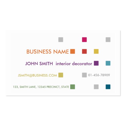 Interior Decorator Business Card Bright Squares (front side)
