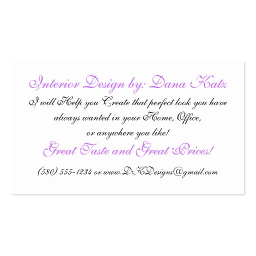 interior design business card classy chic sassy (back side)